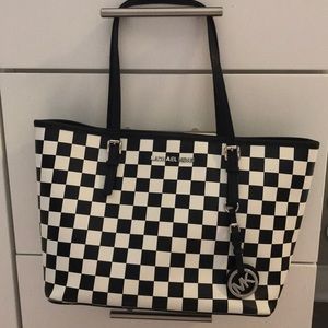 Black & White Checkerboard Michael Kors Tote